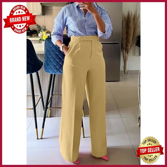 High Waisted Wide Leg Dress Pants Business Slacks Straight Leg Work - Picture 4 of 8